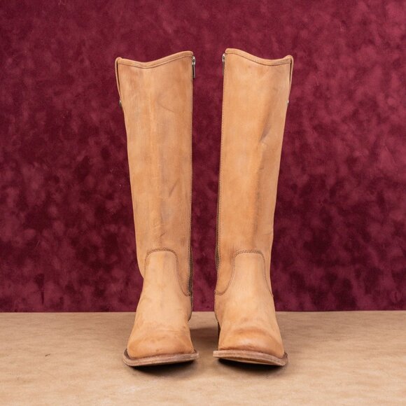 Frye Women Melissa Button 2 Tan Leather Zip Equestrian Riding Boots sz 5.5 - Picture 2 of 10